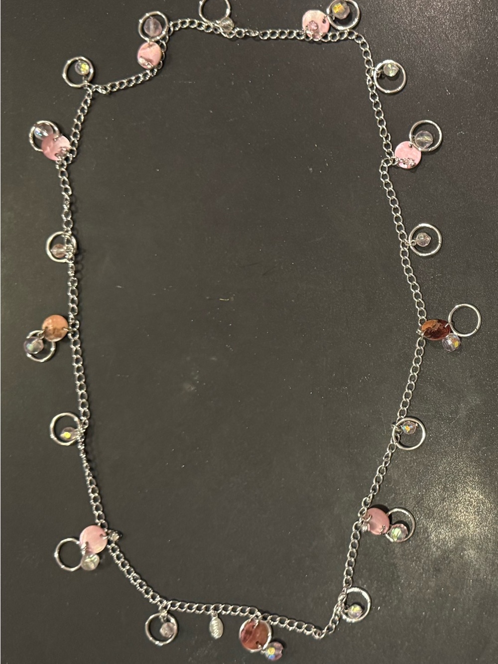 Delicate Pink Disc & Crystal Charm Chain Necklace - Women Jewelry